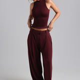 Sleeveless Open Back Top- Black Cherry