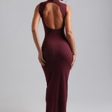 Sleeveless Mock Neck Maxi Dress - Black Cherry
