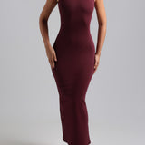 Sleeveless Mock Neck Maxi Dress - Black Cherry