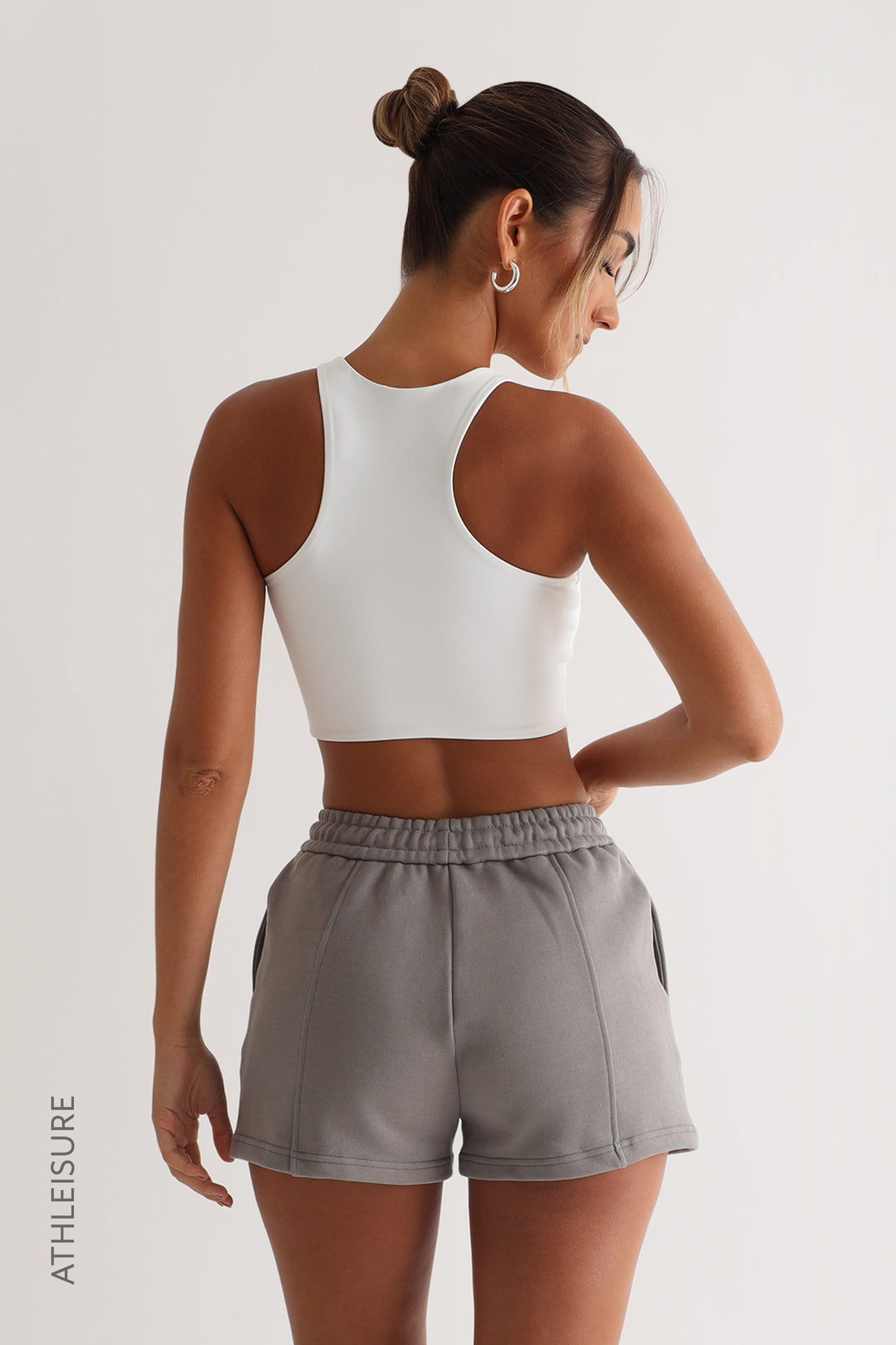 Racer Back Athleisure Crop Top - Pure White