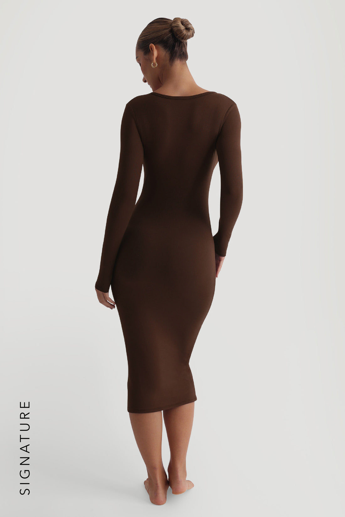 V-Shape Long Sleeve Midi Dress - Cocoa