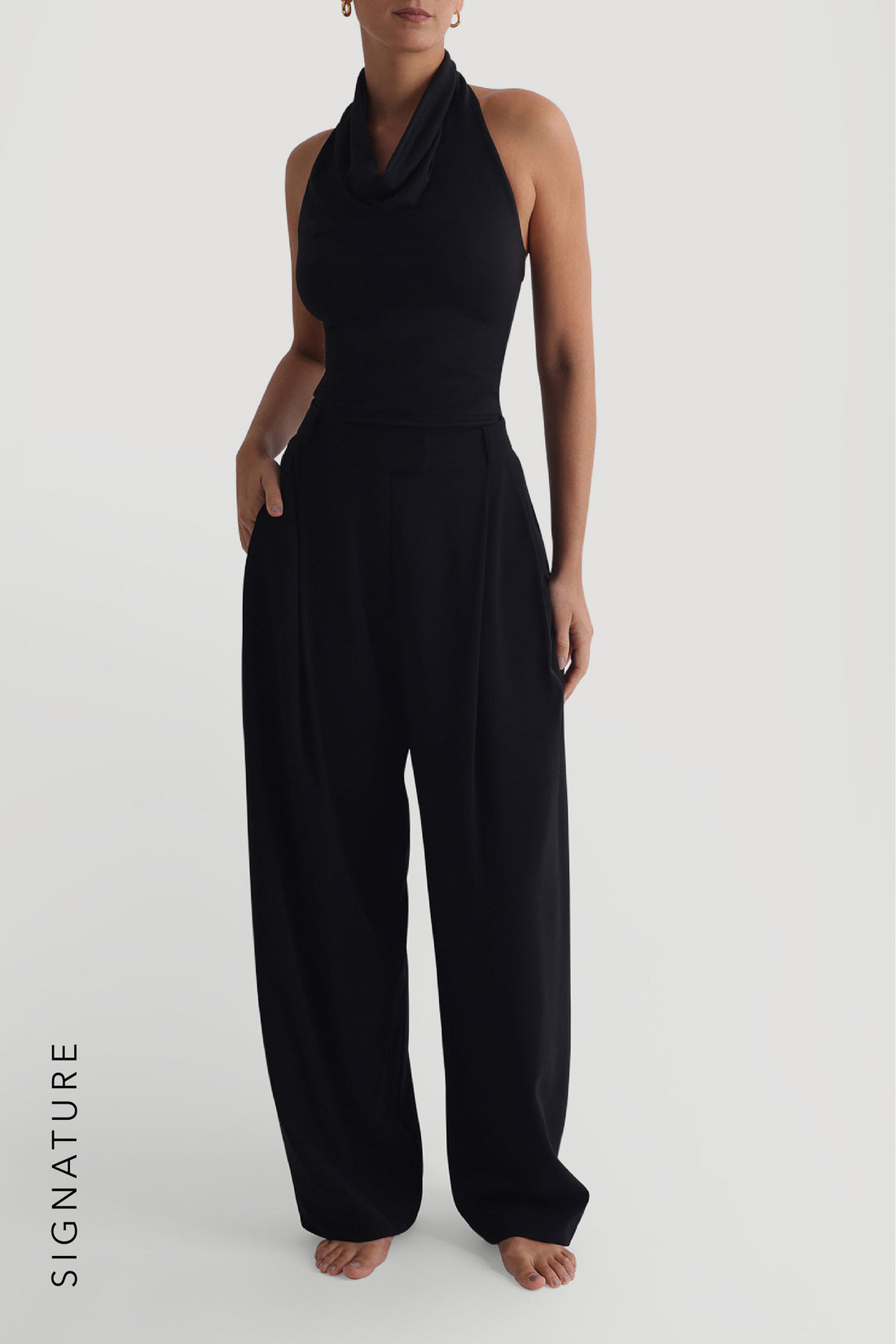 Timeless Cowl Neck Full-Length Top - Black