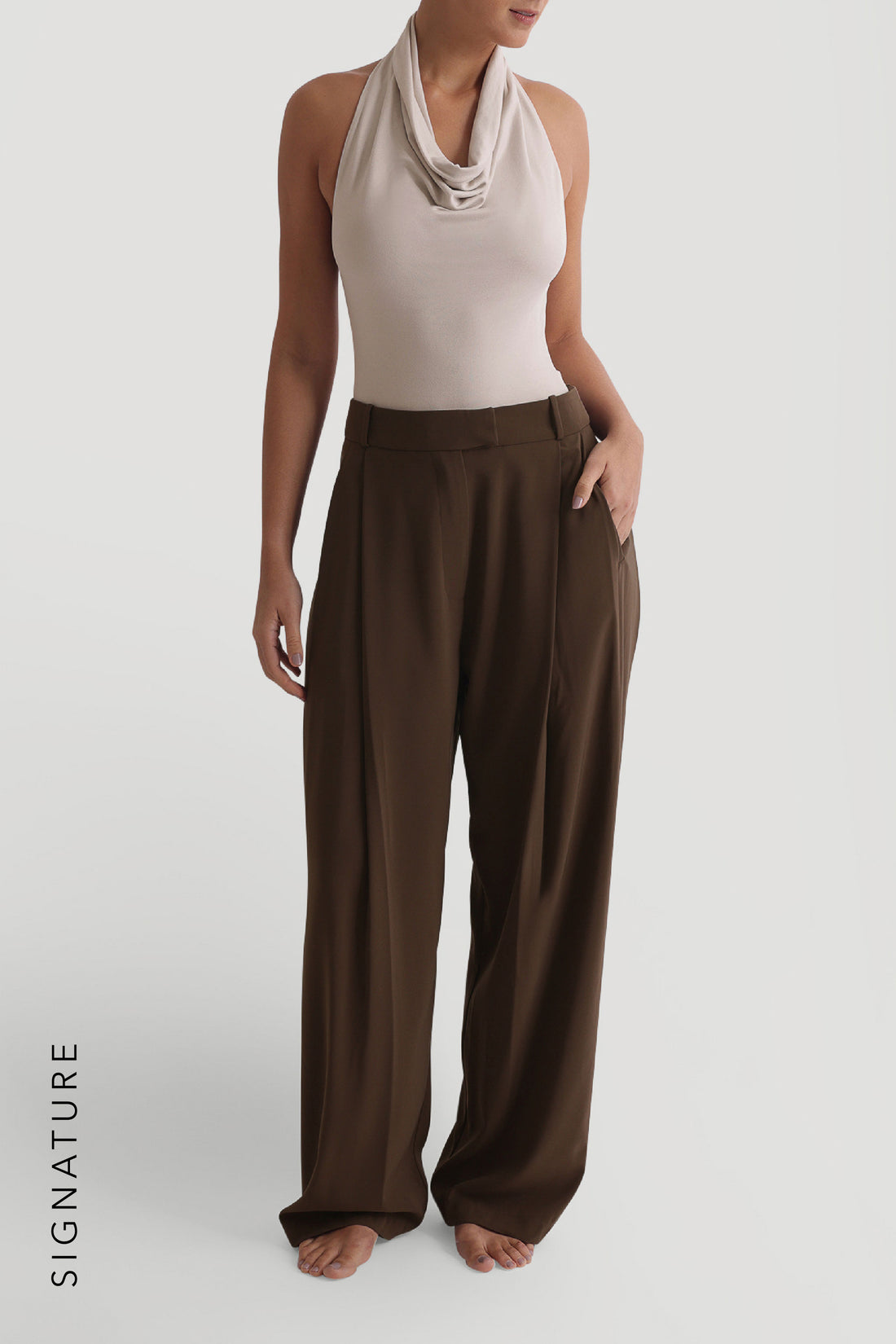 Timeless Cowl Neck Full-Length Top - Light Oat