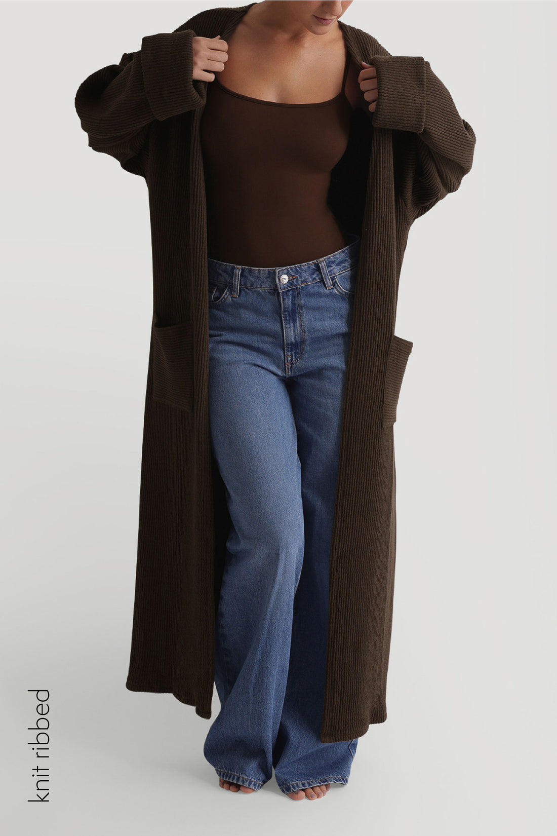 The Ribbed Long Cardigan - Light Brown