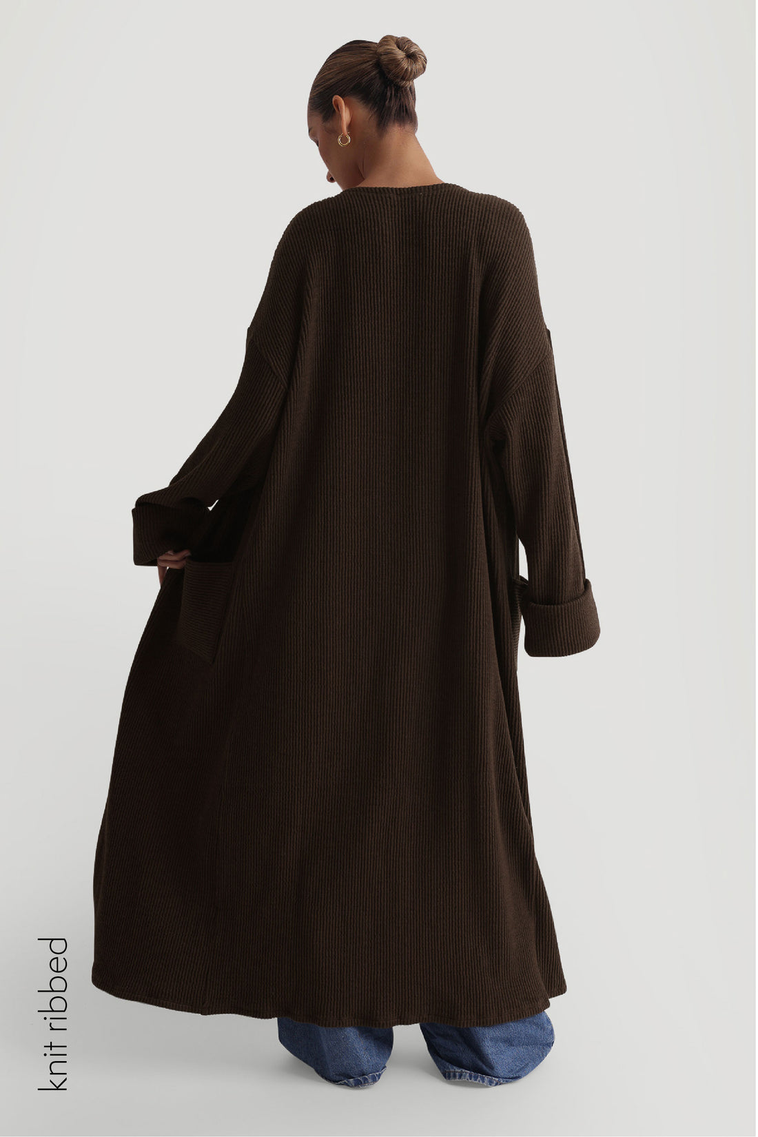 The Ribbed Long Cardigan - Light Brown