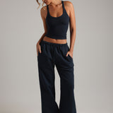 Round Neck Micro-Ribbed Tank Top - Navy