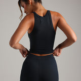 Round Neck Micro-Ribbed Tank Top - Navy