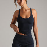 Round Neck Micro-Ribbed Tank Top - Navy
