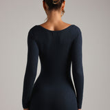 Button Up Micro-Ribbed Romper - Navy