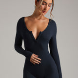 Button Up Micro-Ribbed Romper - Navy