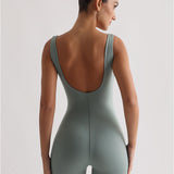 Deep Scoop Open Back Romper - Vintage Green