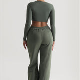 Strukturierte Jogginghose mit weitem Bein - Waldgrün