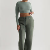 Strukturierte Jogginghose mit weitem Bein - Waldgrün