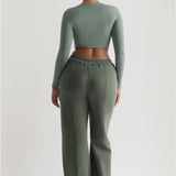 Strukturierte Jogginghose mit weitem Bein - Waldgrün