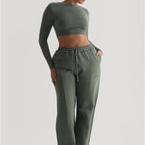 Strukturierte Jogginghose mit weitem Bein - Waldgrün