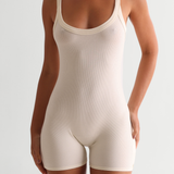 Round-Neck Micro-Ribbed Romper - Lune