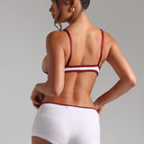 The Demi Two-Tone Micro-Ribbed Bralette - White/Black Cherry