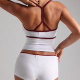Classic Two-Tone Micro-Ribbed Mini Shorts - White/Black Cherry