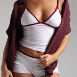 Demi Two-Tone Micro-Ribbed Cami - White/Black Cherry
