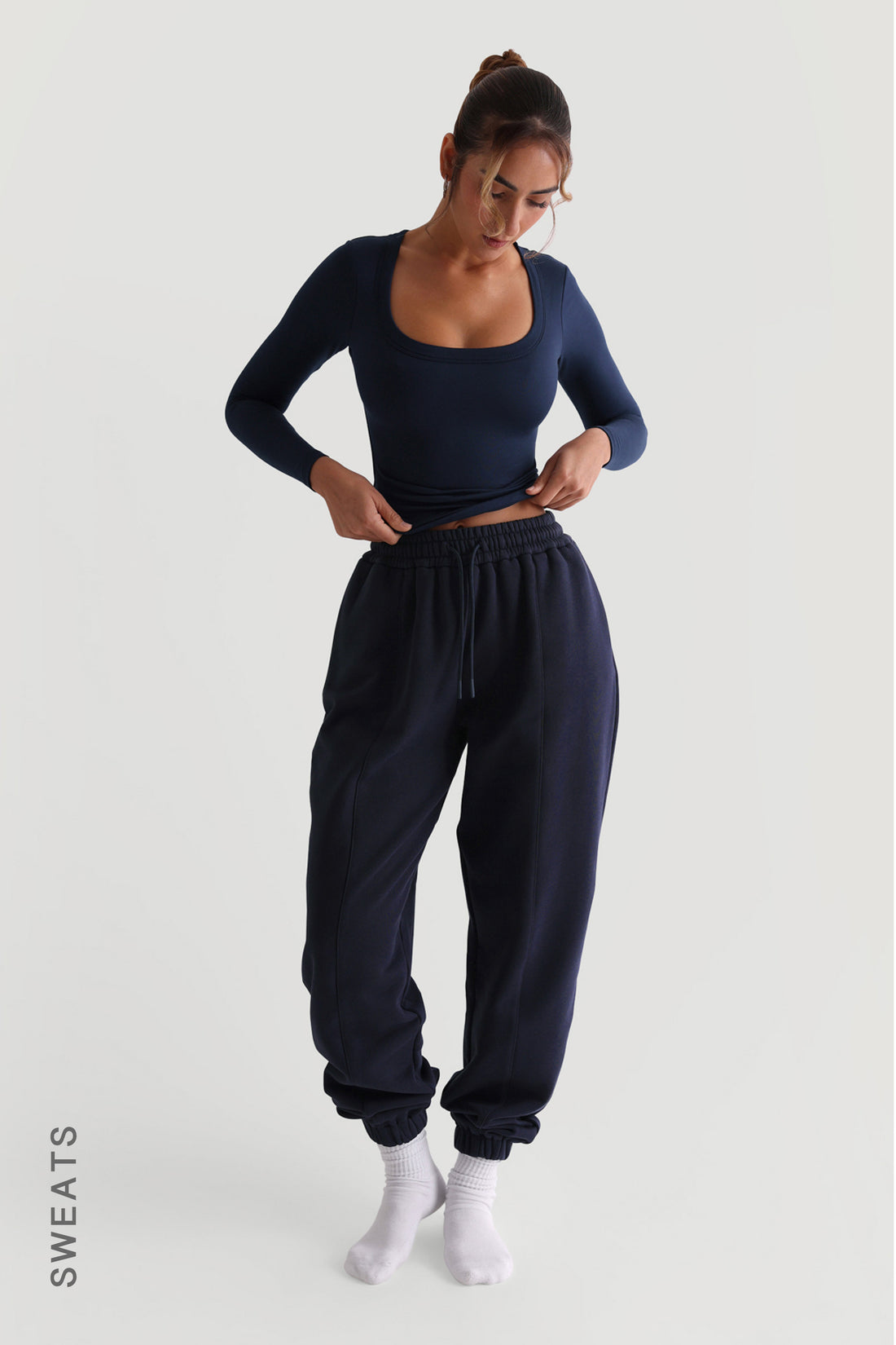 Baggy Fit Structured Sweatpants - Navy