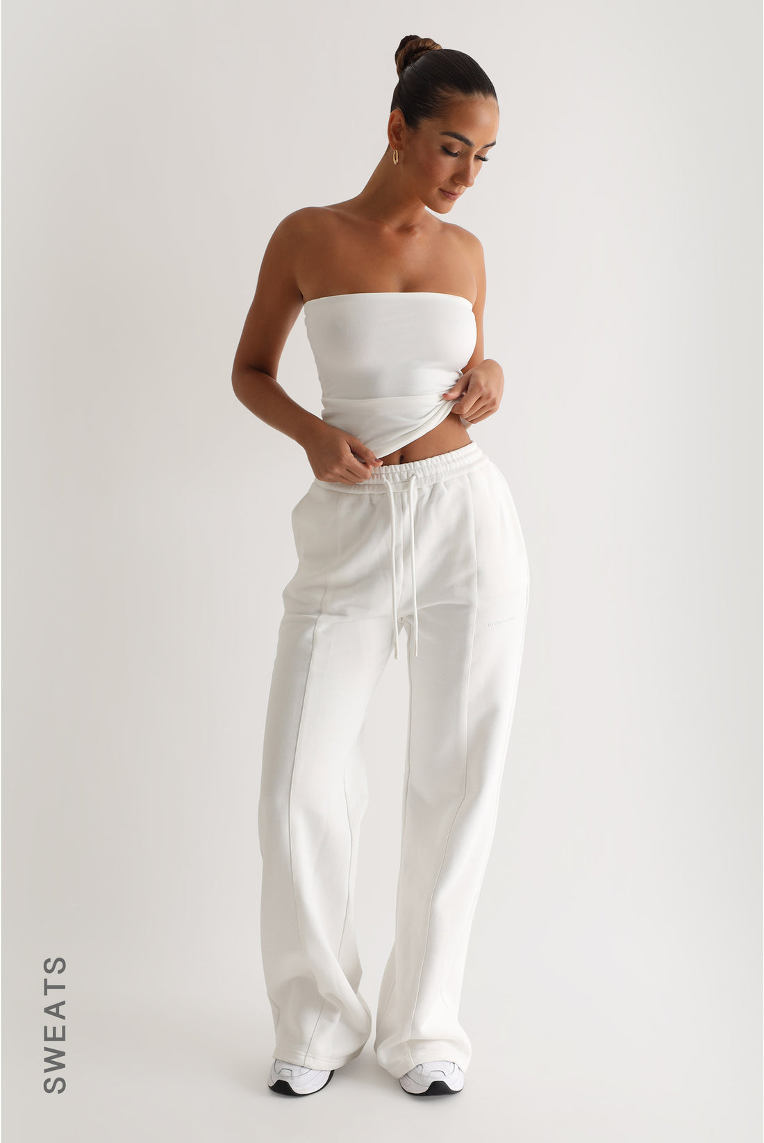 Structured Wide Leg Sweatpants  - White