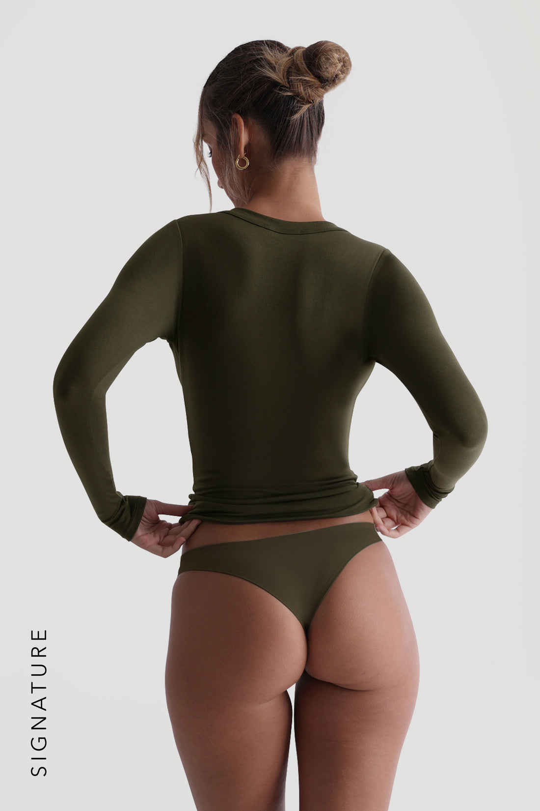 V-Shape Long Sleeve T-Shirt - Deep Olive