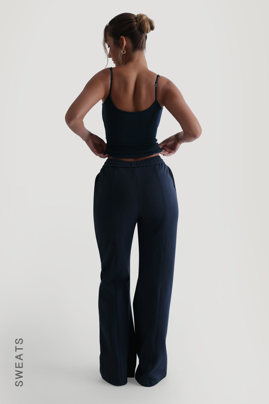 Structured Wide Leg Sweatpants - Navy