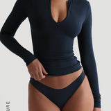 Zip-Up Long Sleeve T-Shirt - Navy