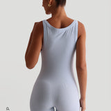 Round-Neck Micro-Ribbed Romper - Celeste