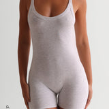Round-Neck Micro-Ribbed Romper - Light Heather Gray