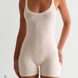 Round-Neck Micro-Ribbed Romper - Lune