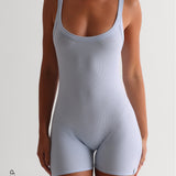 Round-Neck Micro-Ribbed Romper - Celeste