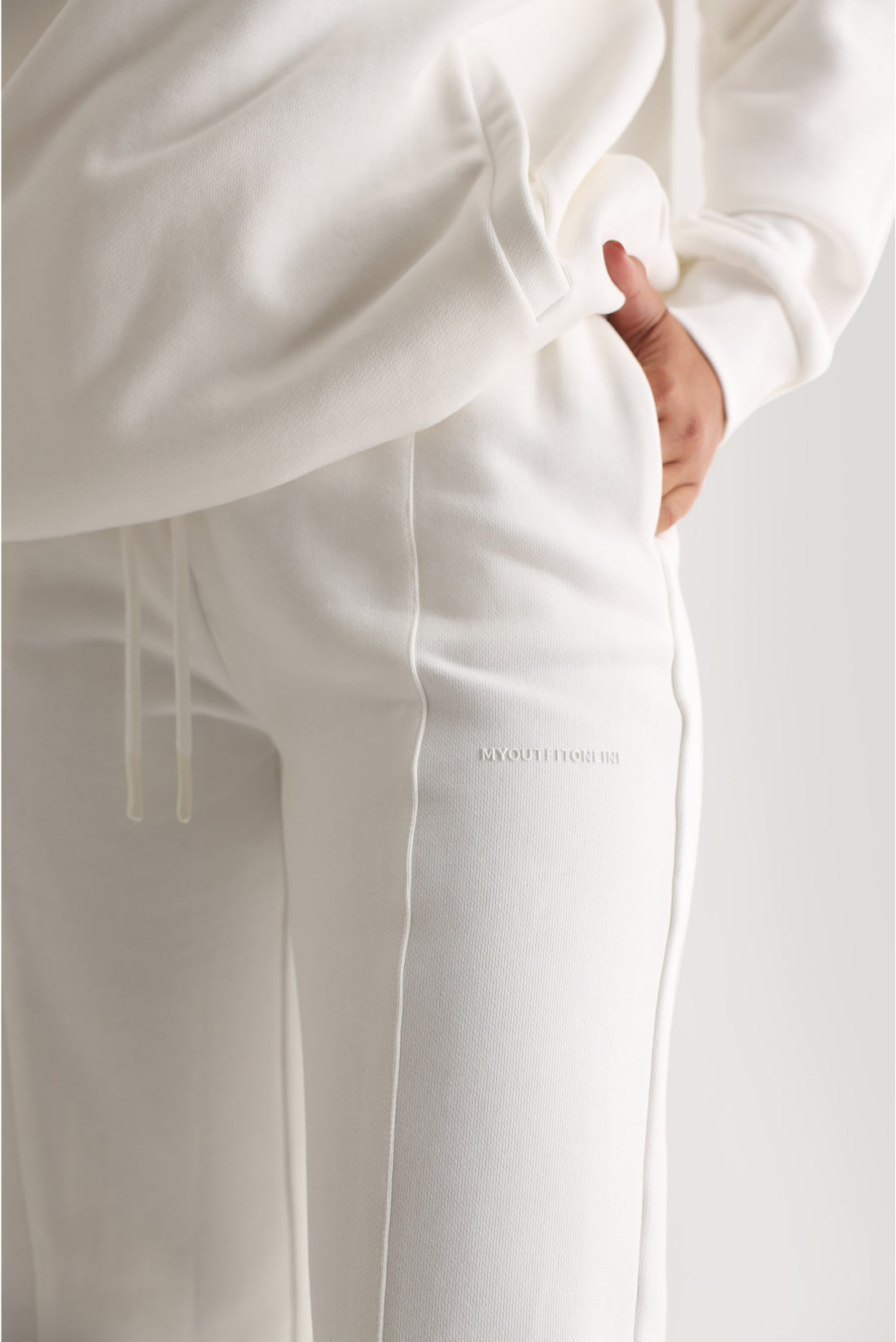 Structured Wide Leg Sweatpants  - White