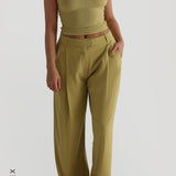 The Ivy Wide-Leg Trousers - Golden Olive