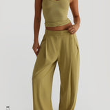 The Ivy Wide-Leg Trousers - Golden Olive