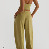 The Ivy Wide-Leg Trousers - Golden Olive