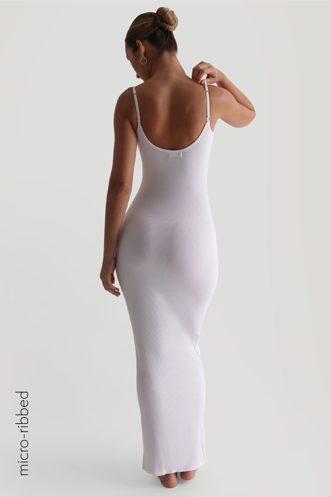 Slip-On Micro-Ribbed Maxi Dress - White