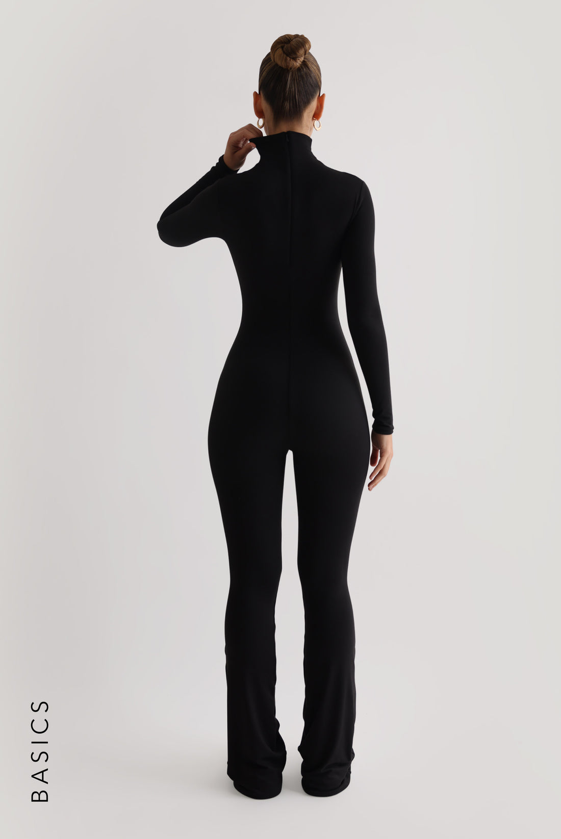 Seamless Long Sleeve Turtleneck Flared Jumpsuit - Black