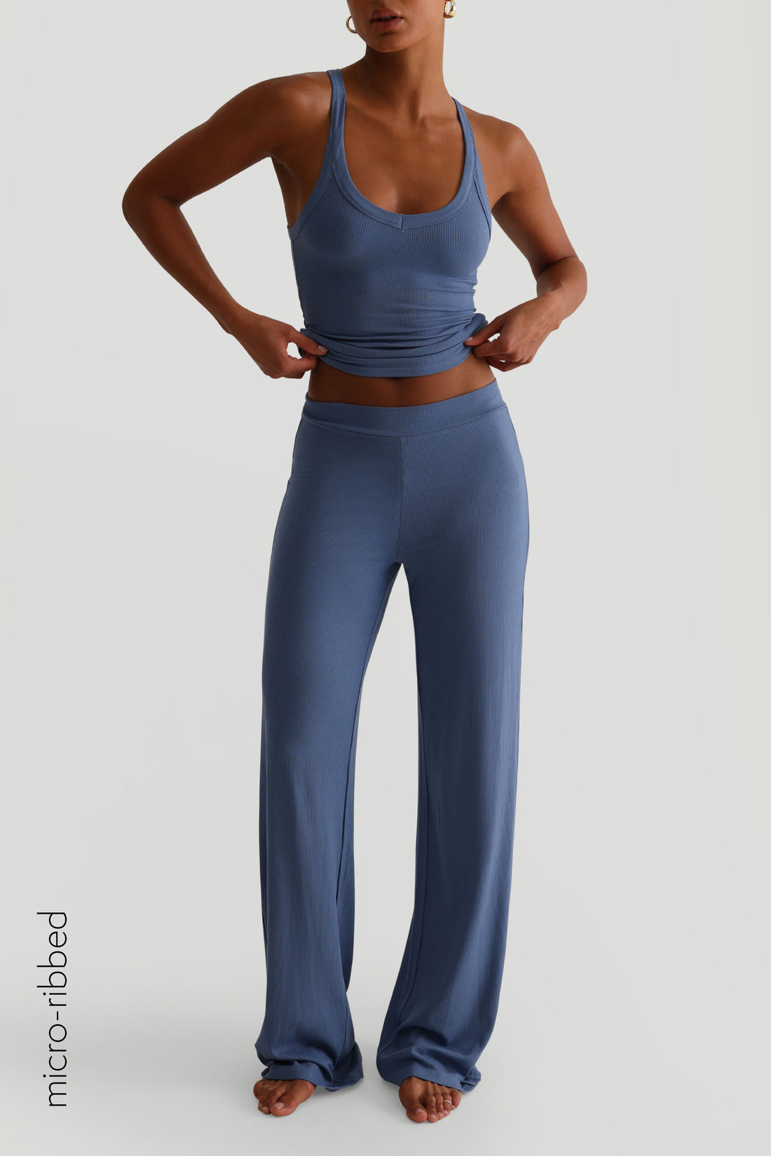 Micro-Ribbed Straight-Leg Pants - Breeze