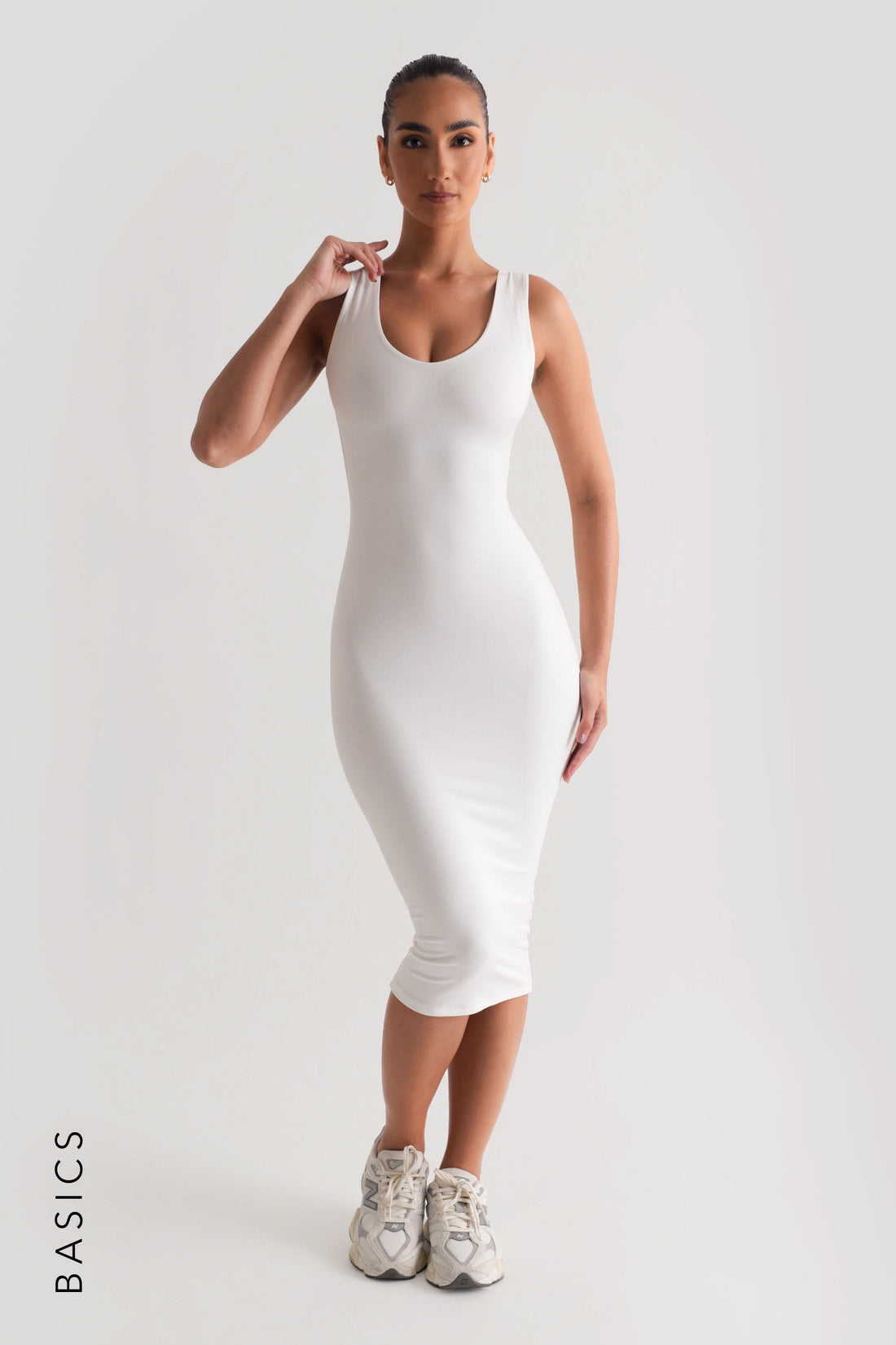 Scoop Neck Midi Dress - White