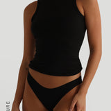 Boat Neck Sleeveless Tank Top - Black