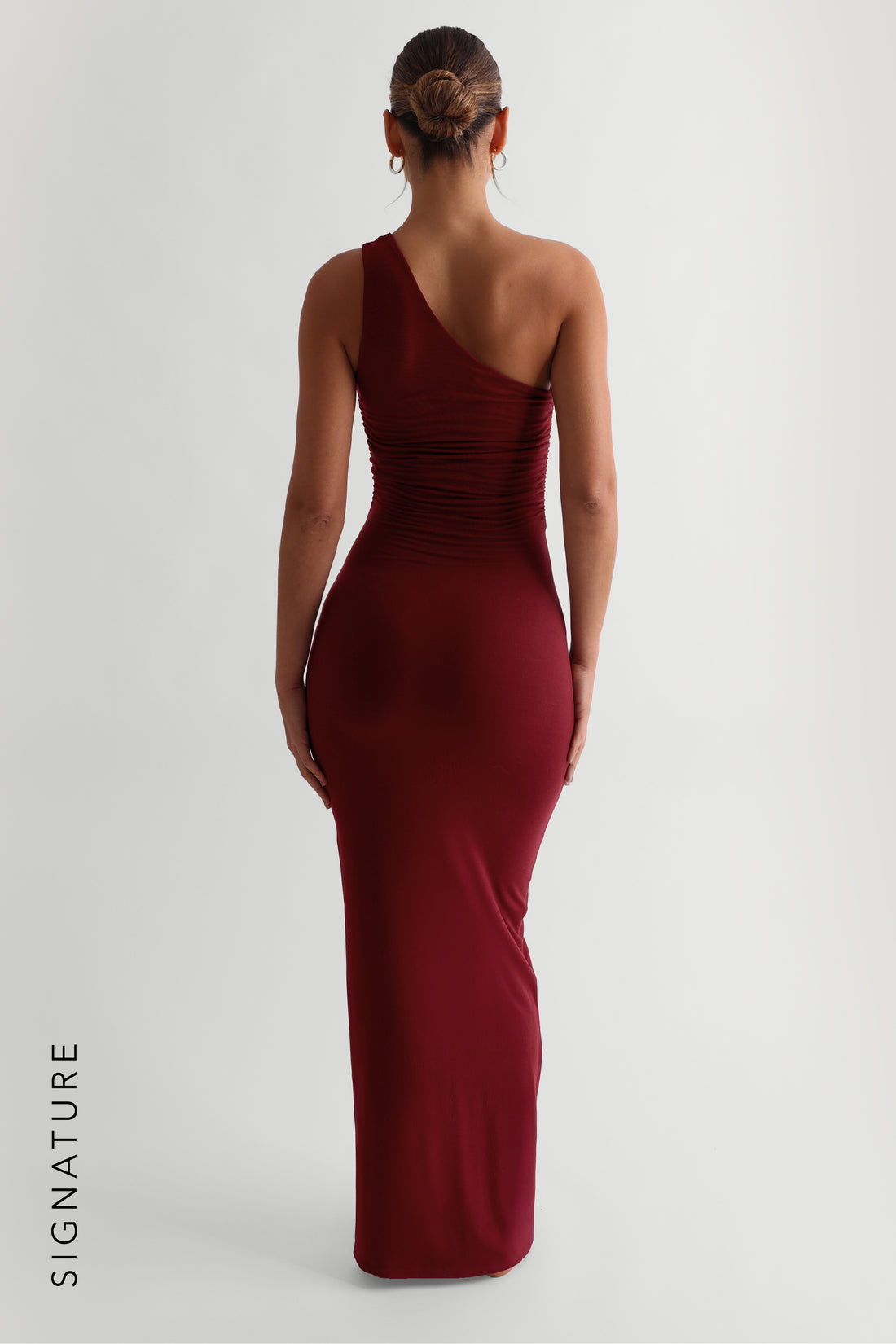 The One-Shoulder Ruched Maxi Dress - Wine