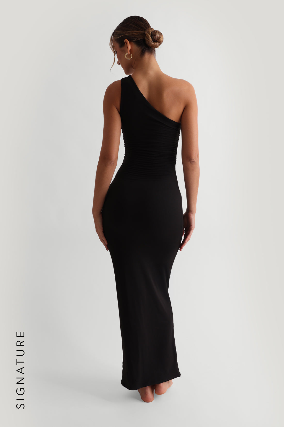 The One-Shoulder Ruched Maxi Dress - Black