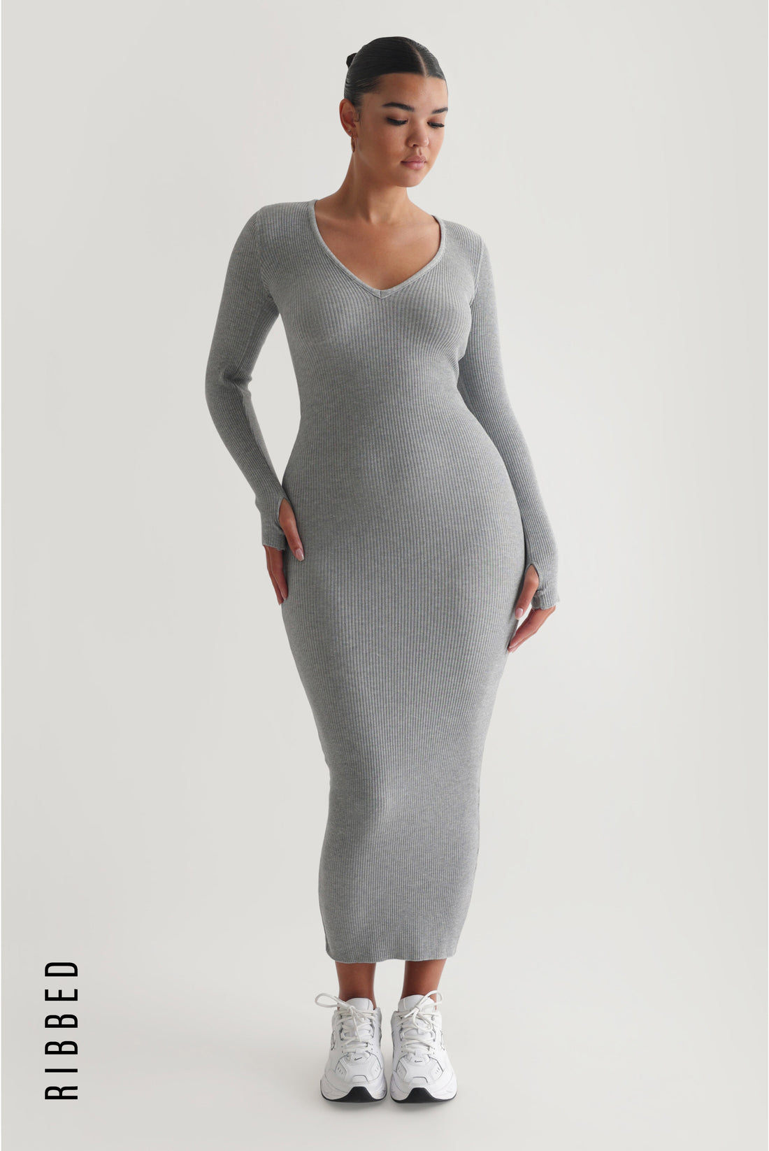 Gaia Ribbed Maxi Dress - Gray