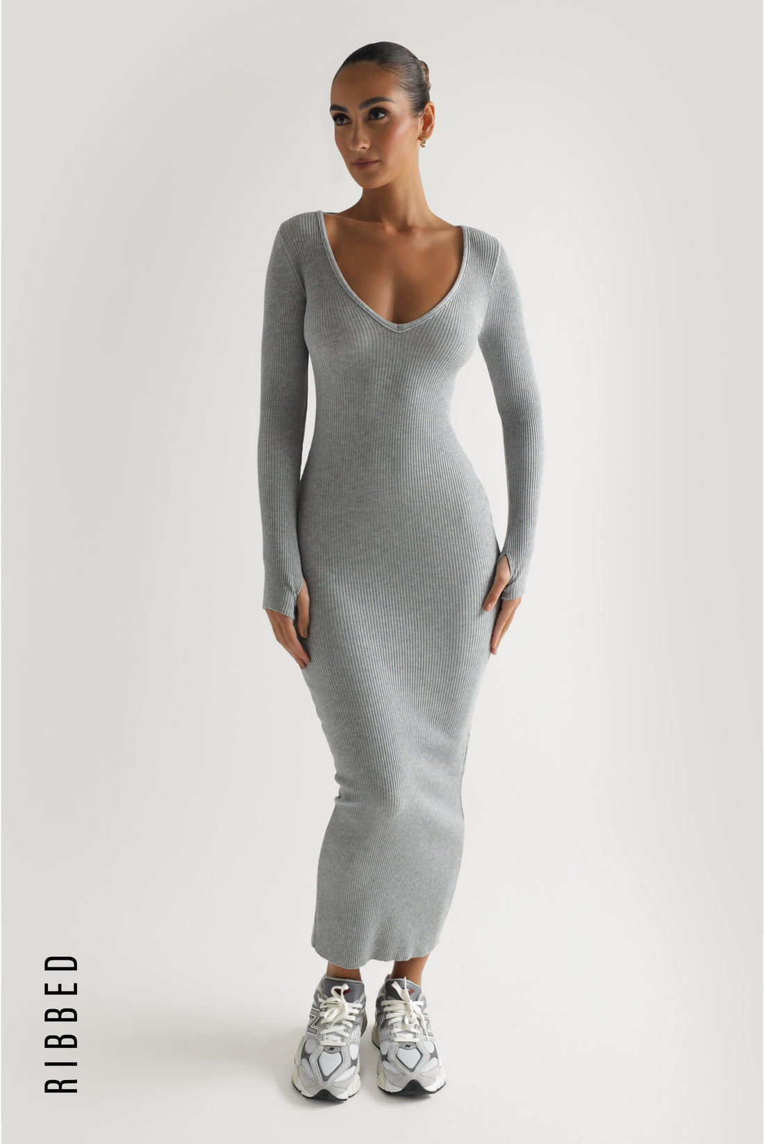 Gaia Ribbed Maxi Dress - Gray