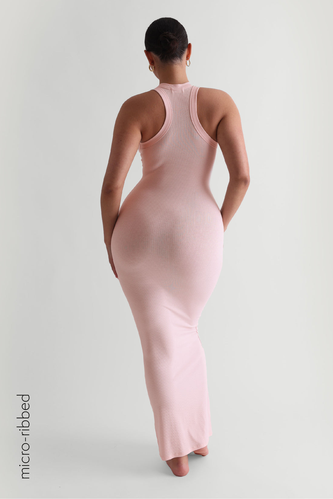 T-Shape Micro-Ribbed Maxi Dress - Light Rose