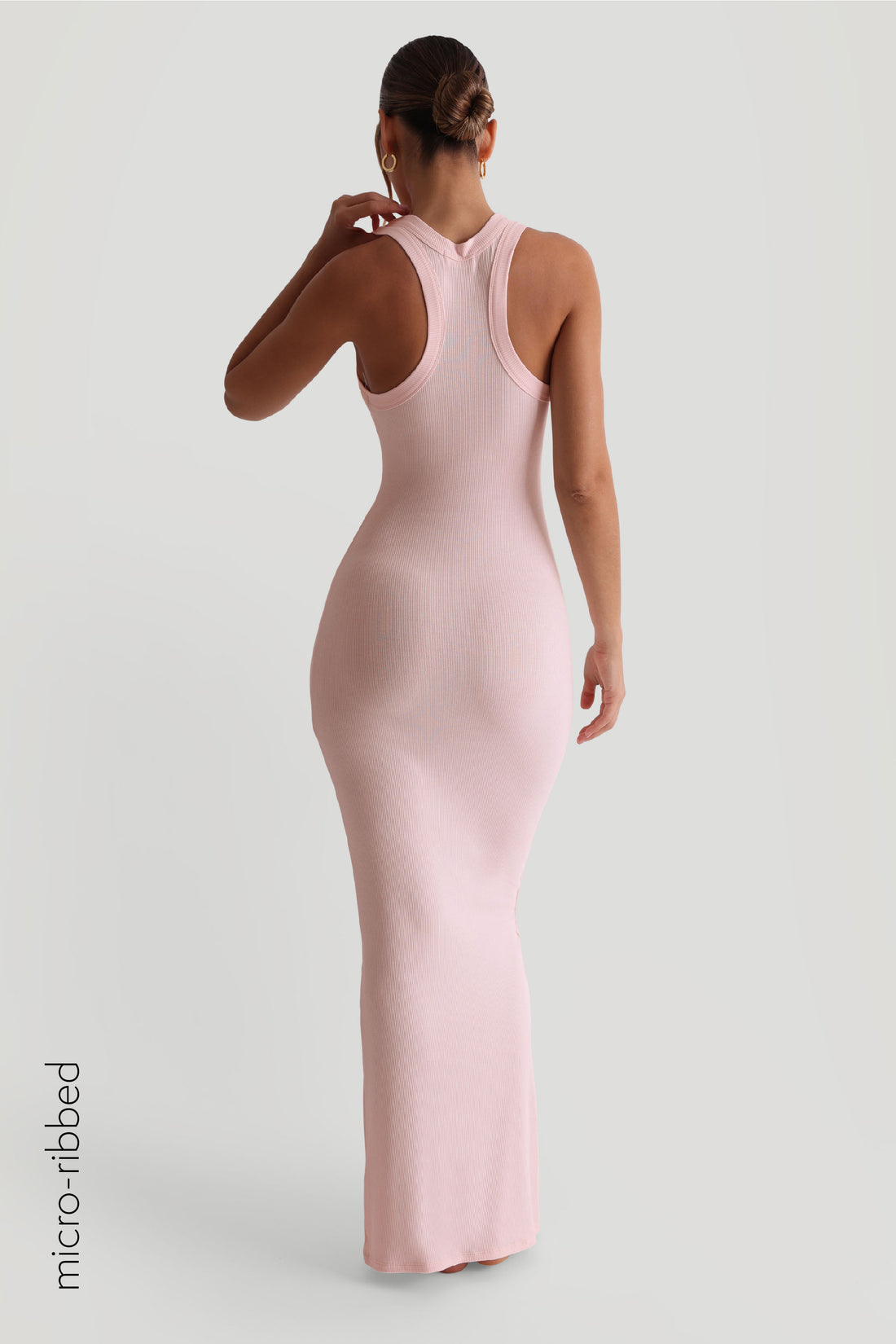 T-Shape Micro-Ribbed Maxi Dress - Light Rose