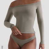 Off The Shoulder Banded Long Sleeve T-Shirt - Quiet Sage