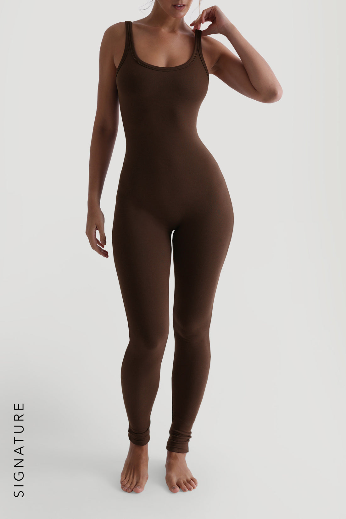 Banded Scoop Neck Jumpsuit - Cocoa