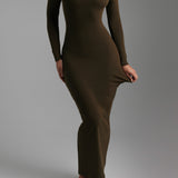 Form Ribbed Off Shoulder Maxi Dress- Brown Sugar